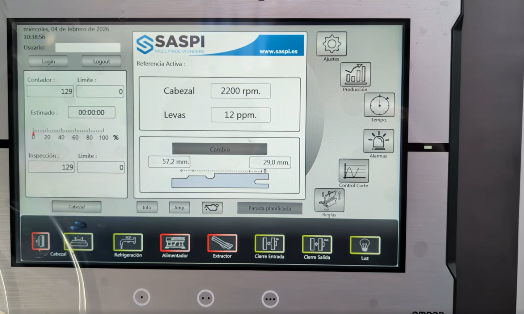 Modern Saspi thread rolling machine touchscreen interface and CNC control